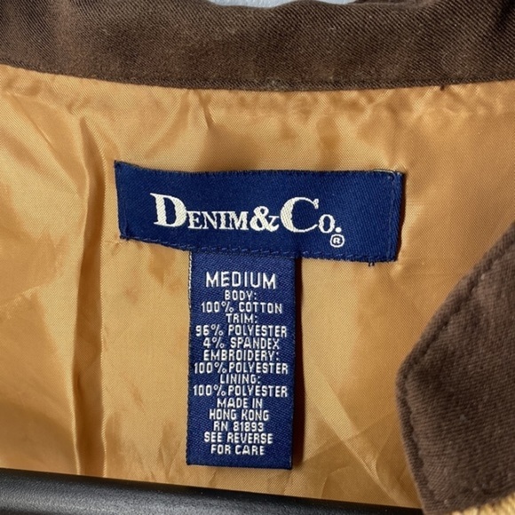 DENIM & CO. 1980s Vintage Embroidered Denim Jacket Coat - Brown - Picture 11 of 17